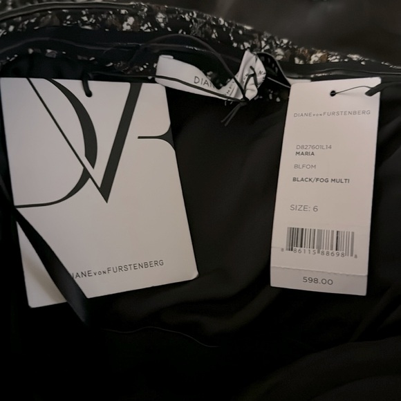 Diane Von Furstenberg Maria Black Fog Multi Mini Dress, NWT, Size 6, MSRP $598 - Picture 5 of 5